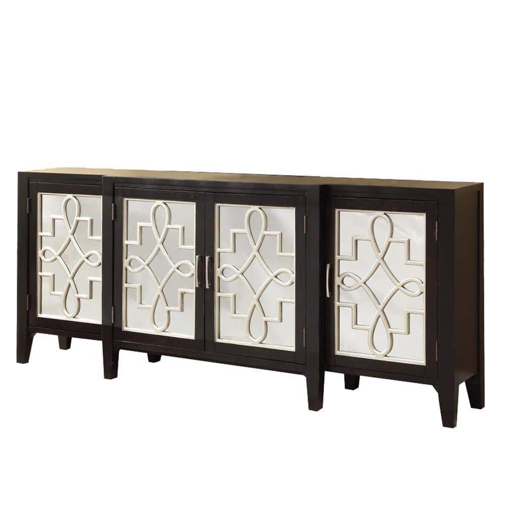 Elegant Mirrored Wine Storage Console with Brushed Gold Accents