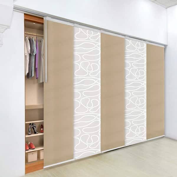 EMOH Coastal Swirl 58 in. - 110 in. W x 94 in. L Adjustable 5- Panel White Single Rail Panel Track with 23.5 in. Slates