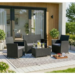 4-Piece JUSKYS Modern PE Rattan Patio Outdoor Sectional Sofa Set