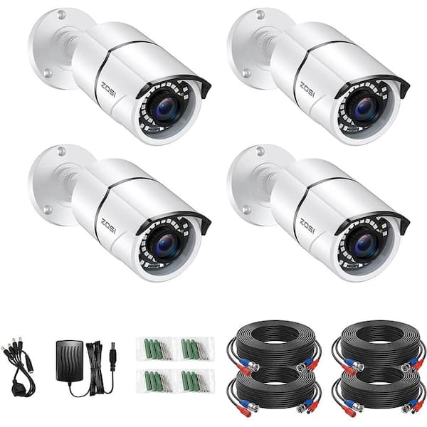 ZOSI 4K 8MP Ultra HD Wired Outdoor Security Bullet Camera with 100 ft. IR Night Vision, IP67 Weatherproof(4-Pack)