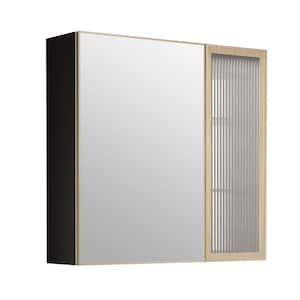 28 in. W x 26.8 in. H Rectangular Wall Mount Medicine Cabinet with Mirror, with 3X Magnifying Mirror in Antique Gold