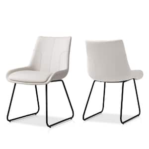 Beige Faux Leather Upholstered Dining Chairs with U-shaped Legs (Set of 2 Black Legs Chairs)