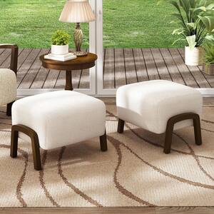 Alpin Modern White and Dark Brown Upholstered Boucle Accent Ottoman with Solid Wood Legs, Set of 2