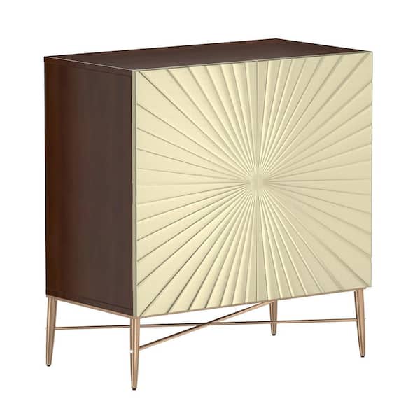 Boyel Living 32 in. H Vintage Wood Gold 2 Door Storage Cabinet