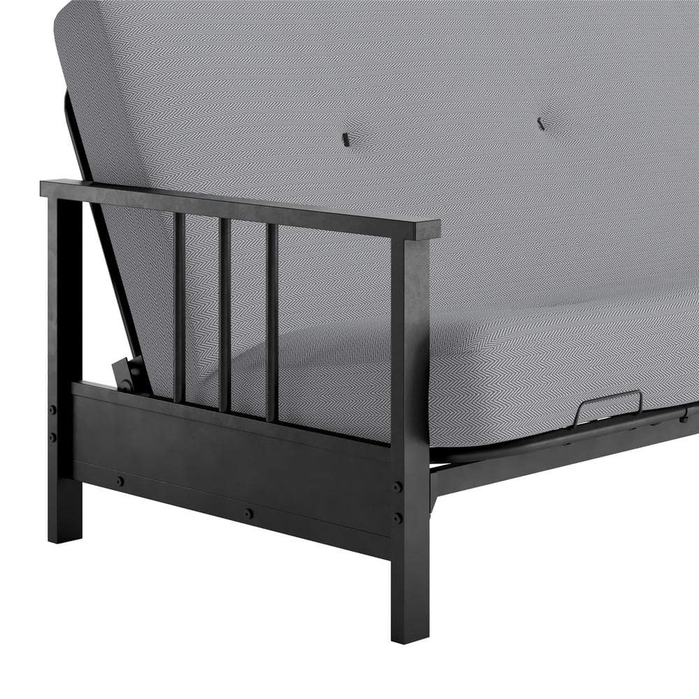 Harlow Full Black Metal Arm Tufted Herringbone Futon