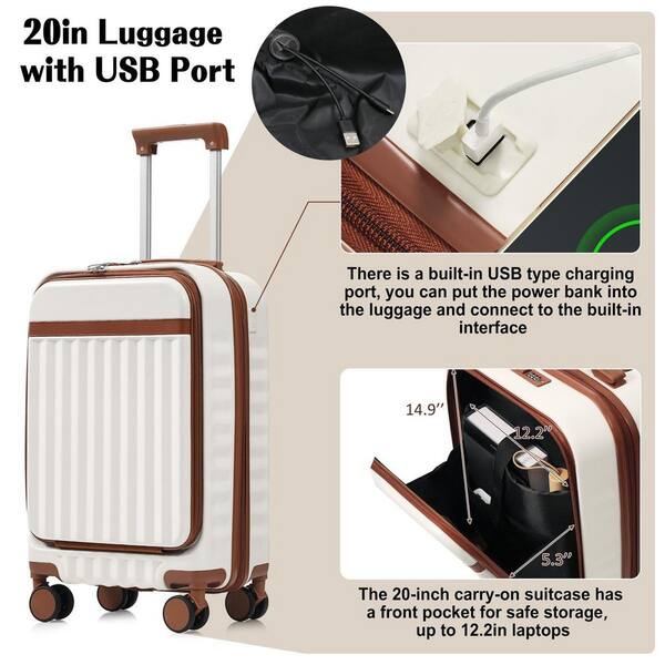 LIVACA 3-Piece White and Brown ABS Hardside Spinner Luggage Set