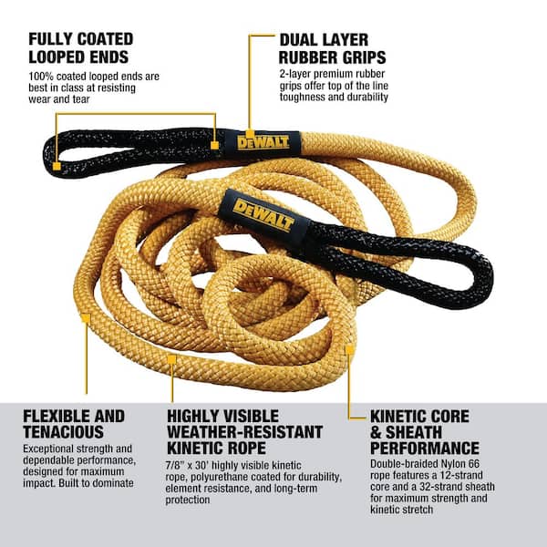 DEWALT 7/8 in. x 30 ft. Deluxe Kinetic Recovery Rope Kit, 29,300