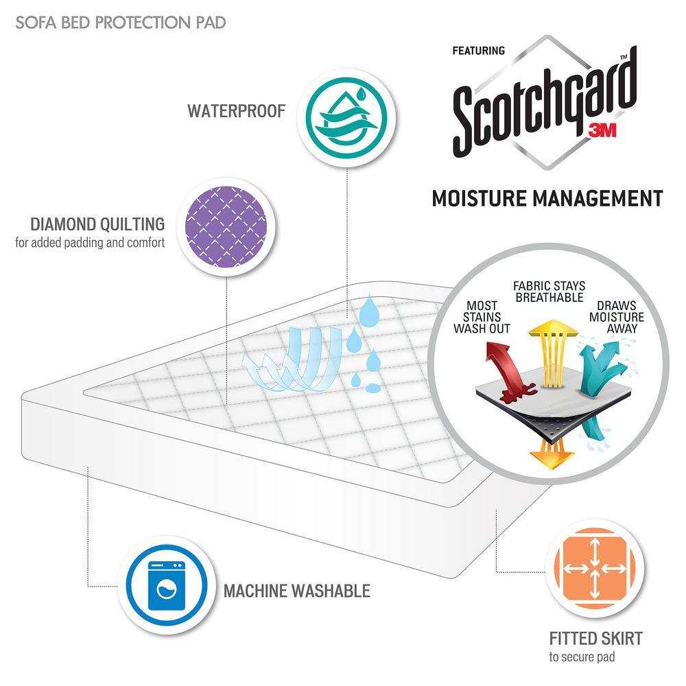 Full Size White Waterproof Quilted Sofa Bed Mattress Pad