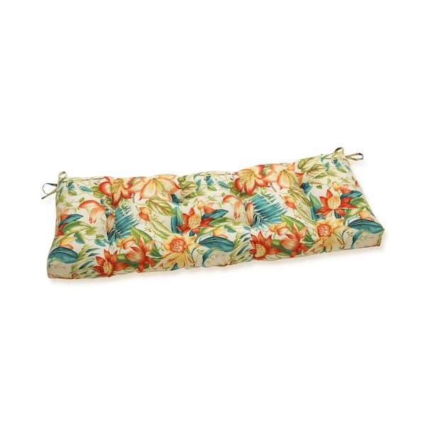 Pillow Perfect Tropical Rectangular Outdoor Bench Cushion in Blue