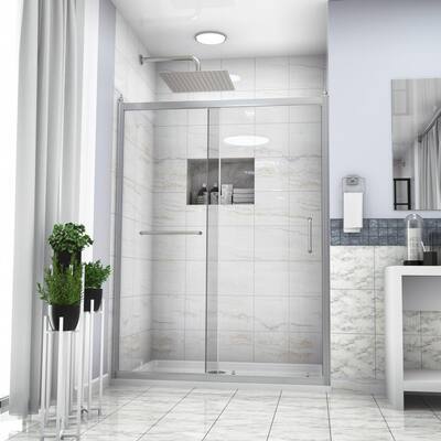 49 in. W x 72 in. H Single Sliding Semi-Frameless Shower Door/Enclosure in Chrome with Clear Glass