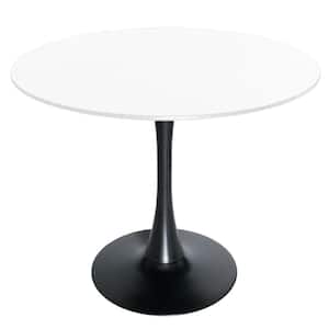 Bristol Mid Century Modern Round Table with a 31  Wood Top and Iron Pedestal Base in Gloss Finish, Black/White
