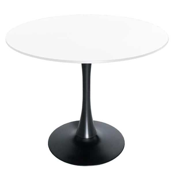 Leisuremod Bristol Mid Century Modern Round Table with a 31  Wood Top and Iron Pedestal Base in Gloss Finish, Black/White