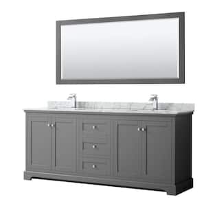 Avery 80 in. W x 22 in. D Bath Vanity in Dark Gray with Marble Vanity Top in White Carrara with White Basins and Mirror