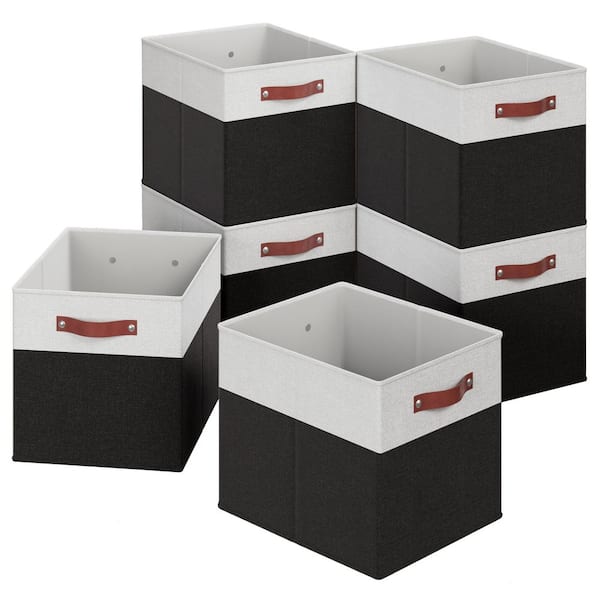 Ornavo Home White/Black 13 in. x 15 in. x 13 in. Linen Fabric Decorative Kallax Storage Cube Bin (Set of 6)
