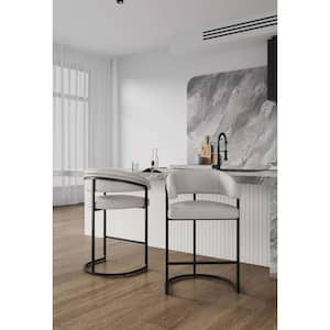 Augusta Modern 26.8 in. Light Gray Metal Counter Stool with Faux Leather Upholstered Seat (Set of 2)