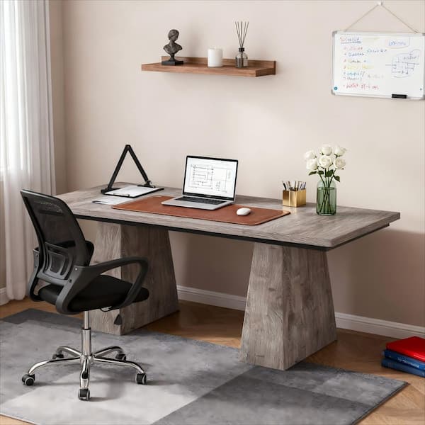 63 in. Gray Rectangle Wood Executive Desk, Large Modern Farmhouse Computer Desk for Home Office, Office