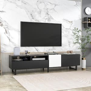 Black Modern TV Stand Fits TVs up to 80 in. Entertainment Center with Double Storage Space and Drop Down Door