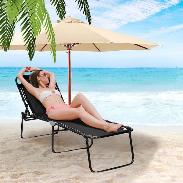 16 in. H Folding Metal Outdoor Lounge Chair Recline Chair with Adjustable Backrest and Footrest