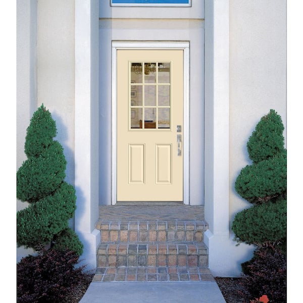 32 in. x 80 in. 9 Lite Left Hand Inswing Painted Steel Prehung Front Exterior Door No Brickmold