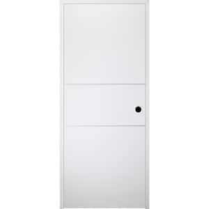 28 in x 80 in Stella 2H Snow White Finished Aluminum Strips Left-Hand Solid Core Composite Single Prehung Interior Door
