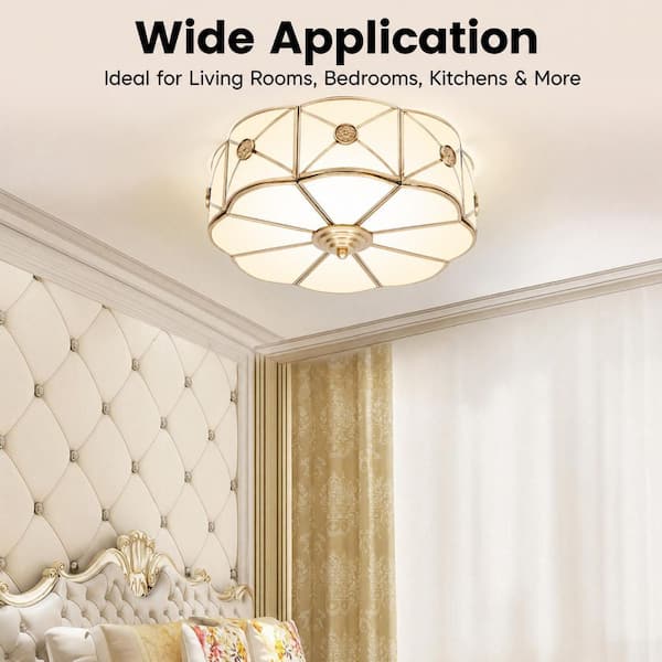 OUKANING 13.78 in. 3-Light Gold Modern Flower Shaped Flush Mount