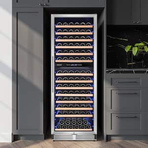 23.54 in Dual Zone Cellar Cooling Unit in Silver 154-Wine Bottles Two Shapes of Door Handles Removable Shelves Blue LEDs