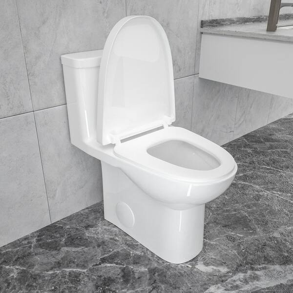 Reviews For Dimakai 12 In Rough In 1 Piece 1 6 Gpf Side Left Dual Flush Elongated Siphonic Jet Toilet In White Seat Included Dk 9073 Sld134 The Home Depot