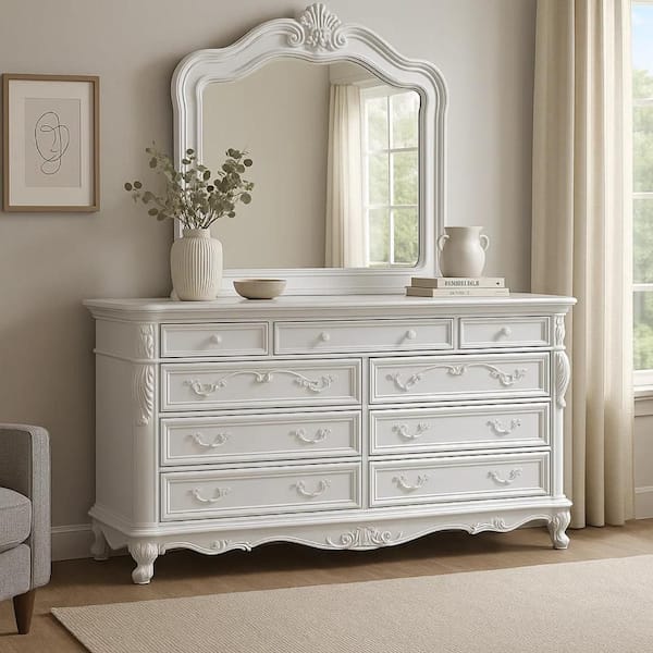 Benjara White 9-Drawers 70.5 in. Dresser Without Mirror