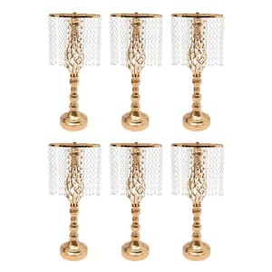 6-Piece 19.3 in. Tall Wedding Centerpieces Flower Vases Gold Metal Crystal Flower Stand