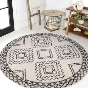 Amir Moroccan Beni Souk Cream/Black 6 ft. Round Area Rug