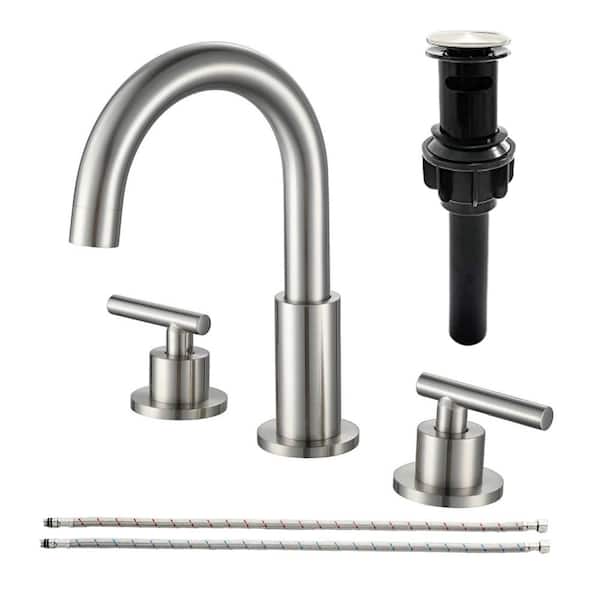 UKISHIRO Dowell 8 in. Widespread 2-Handle High-Arc Bathroom Faucet with Pop-up Drain in Brusged Nickel