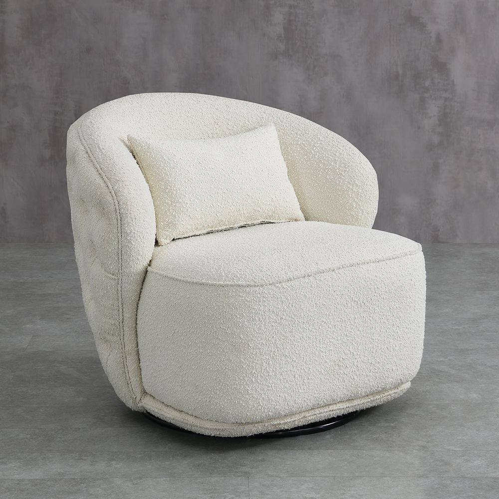 KINWELL Cream Boucle Upholstered Tufted Back Swivel Barrel Chair BSC096 ...
