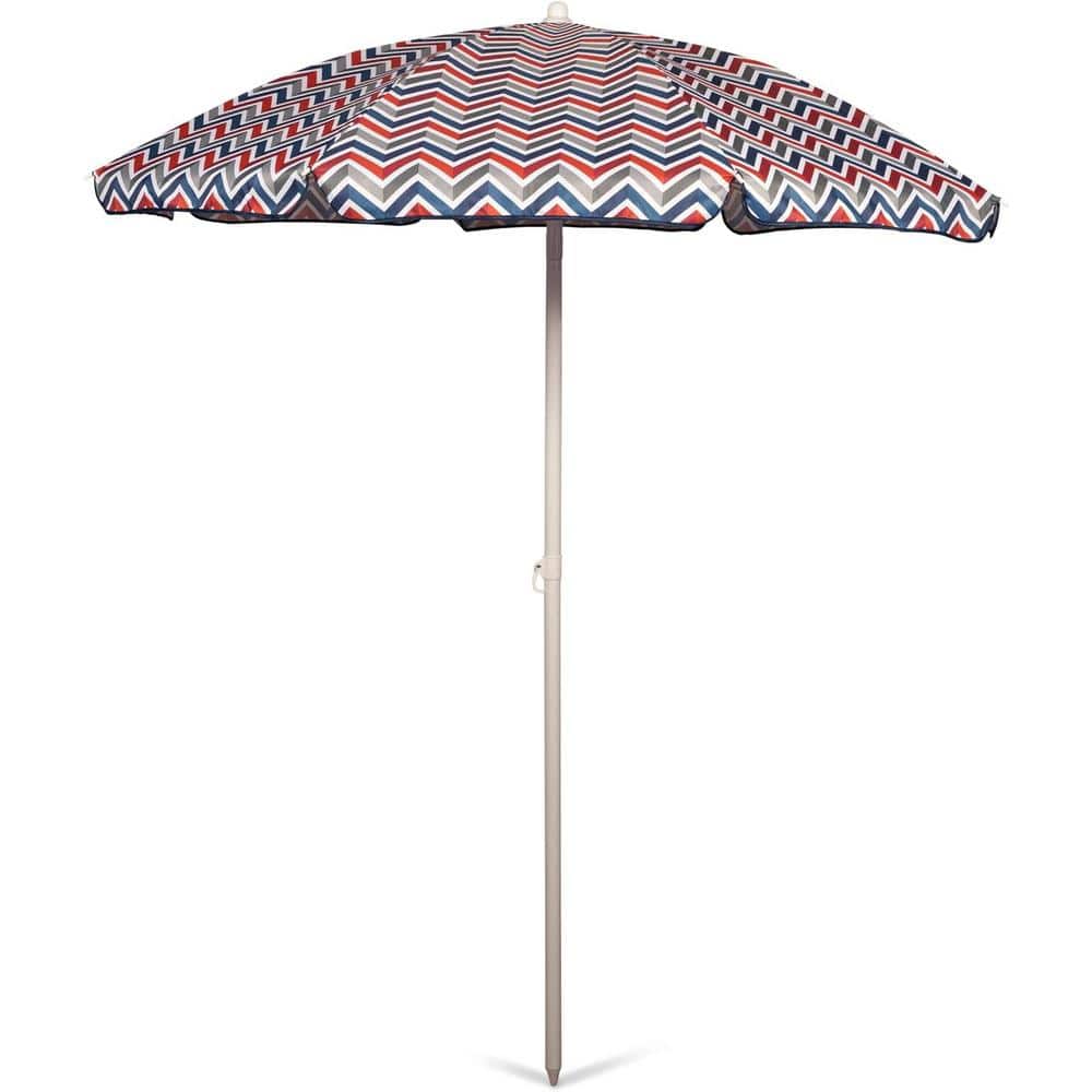 5.5 ft. Steel Pole Tilt Beach Umbrella in Navy Blue and Gray Pattern
