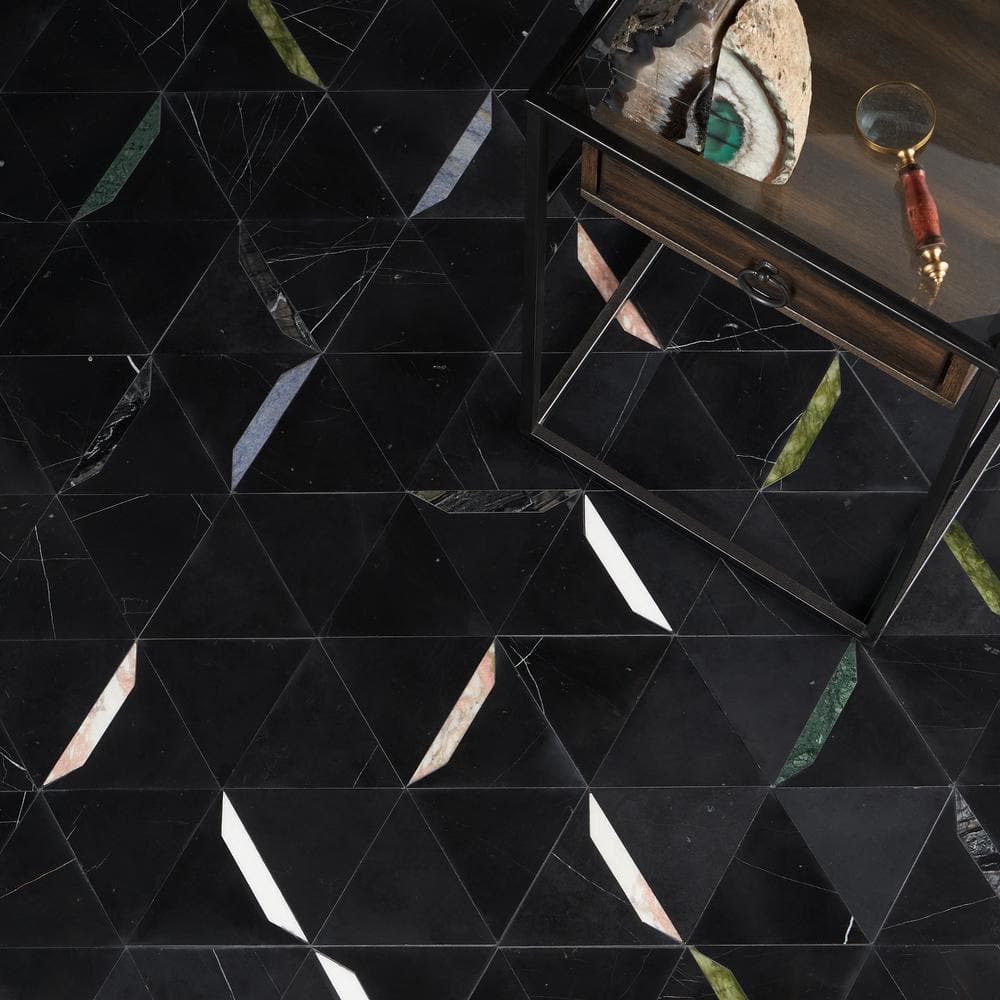 Santana Black Marble Hexagon Mosaic Tile