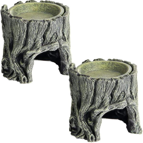 Oyezvary 2-Pieces Resin Reptile Hide Cave with 2-Water Clay Basin, Amphibian Habitat Hideout Decor in Green