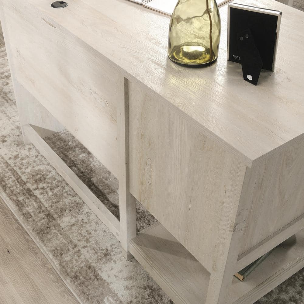 Chalked Chestnut L-Shaped Computer Desk with Drawer and Filing Cabinet