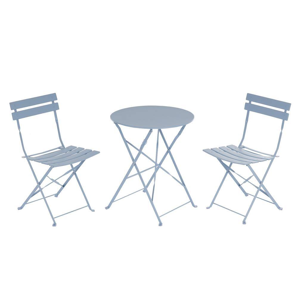3-Piece Metal Outdoor Bistro Set, Foldable Patio Table and Chairs, Lake Blu
