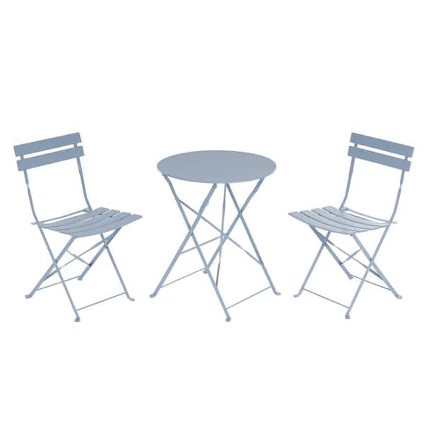 Unbranded 3-Piece Metal Outdoor Bistro Set, Foldable Patio Table and Chairs, Lake Blue