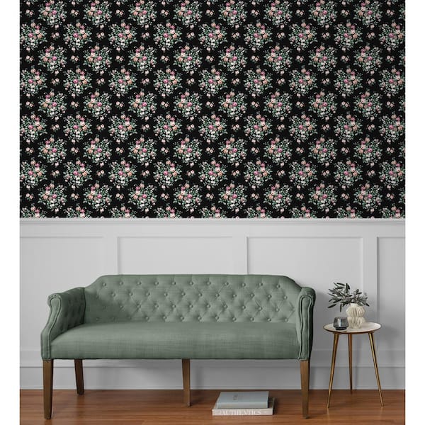 NextWall Ebony Floral Bunches Vinyl Peel and Stick Wallpaper Roll (30.75 sq.  ft.) NW50500 - The Home Depot