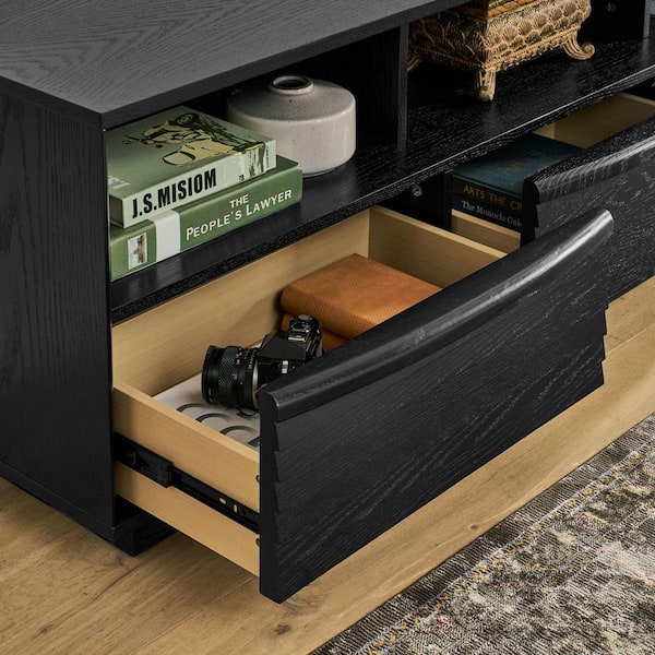 LUCKY ONE Black MDF TV Stand Fits TVs up to 75 in. with Solid Wood