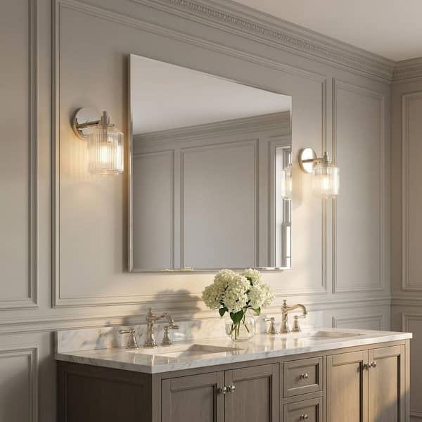 Barstow 4.5 in. W x 9 in. H Polished Nickel Traditional Bathroom Wall Sconce with Clear Ribbed Glass Shade