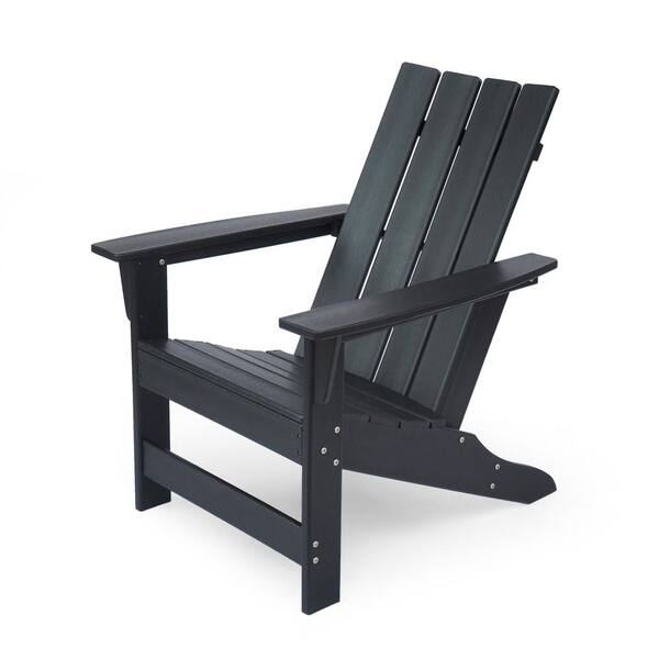 Zeus & Ruta Black HDPE Adirondack Chair Garden Chair for Patio, Backyard Deck