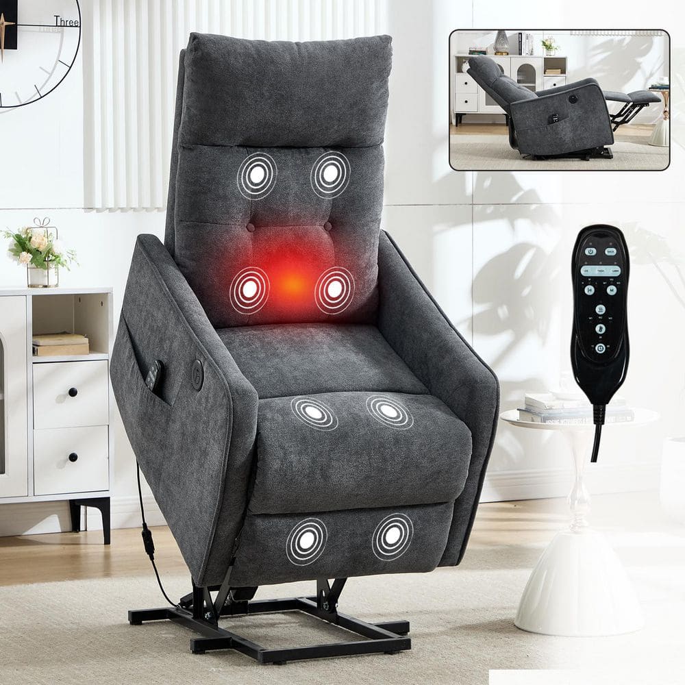 aisword Grey Ergonomic Chenille Power Lift Recliner with Heavy Duty ...