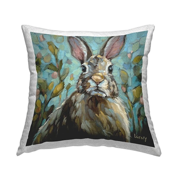 Modern Botanical Rabbit Portrait Multi-Color Square Outdoor Throw Pillow