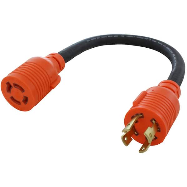 AC WORKS 1.5 ft. 30 Amp 4-Prong 125-Volt/250-Volt L14-30P Plug to L14-20R 20 Amp 4-Prong 125-Volt/250-Volt Connector