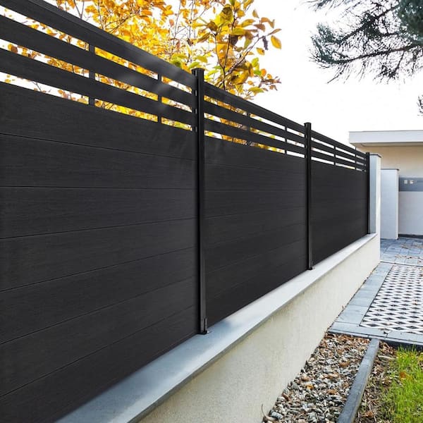 Garden Fence Board 6 ft. H x 6 ft. W Black Composite Fence Panel with Two Posts