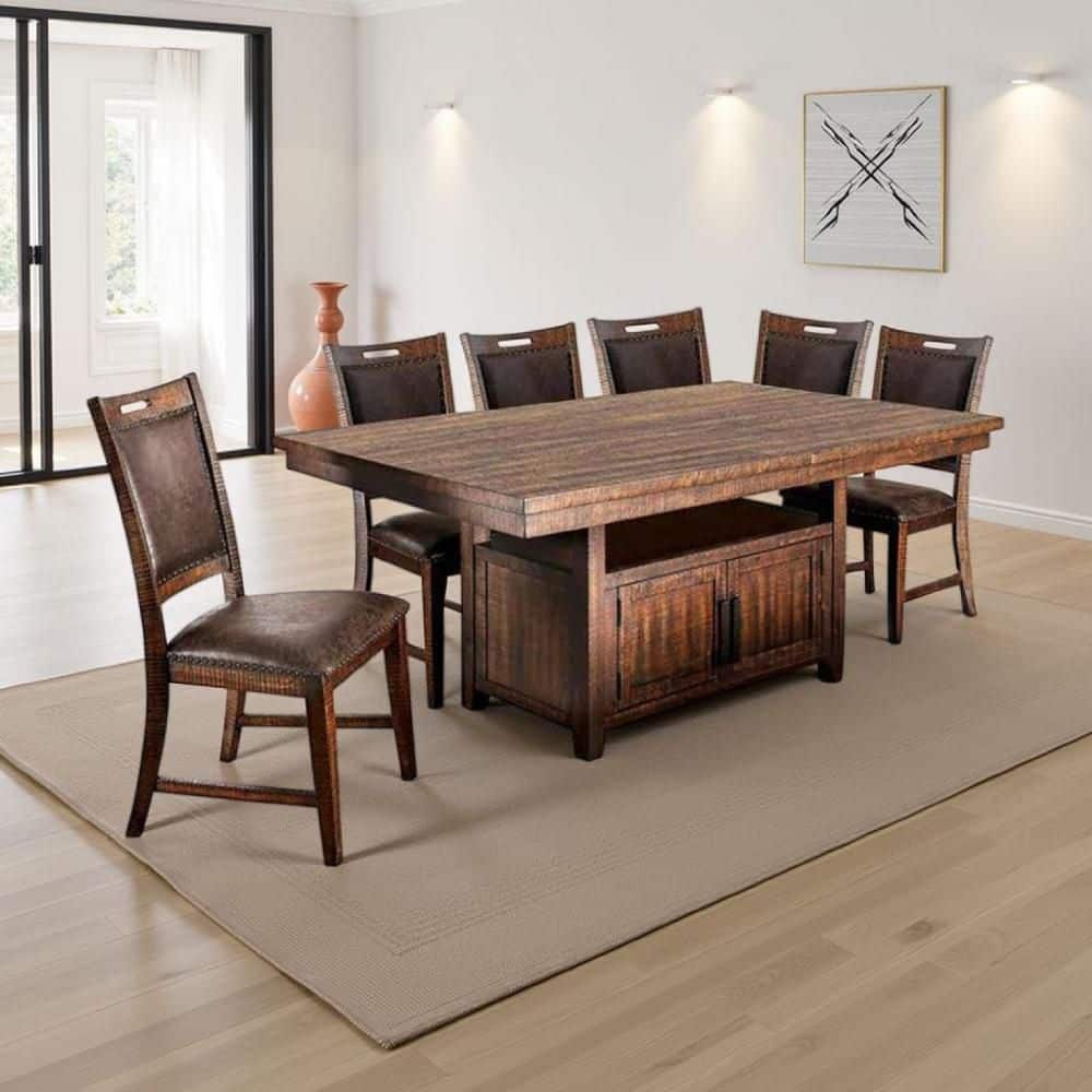 Chiki Dark Oak Brown and Black Wood 42 in. Pedestal Dining Table Seats 10 price history on PriceWatchPro