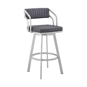 30 in. Timeless Slate Grey Faux Leather Silver Finish Swivel Bar Stool