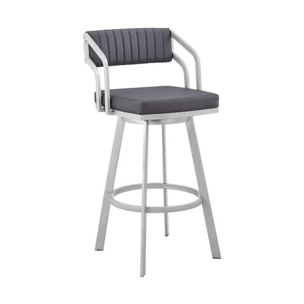 HomeRoots 30 in. Timeless Slate Grey Faux Leather Silver Finish Swivel Bar Stool