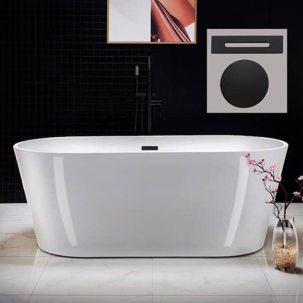 WOODBRIDGE 67 in. Acrylic FlatBottom Double Ended Bathtub with Matte Black Overflow and Drain Included in White